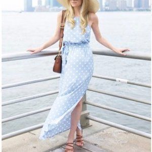 NEW! {Ann Taylor} Dusty Blue Polka Dot Maxi, 4